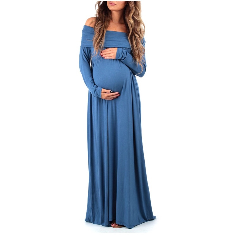 Long sleeve cowl/ off the shoulder maternity maxi